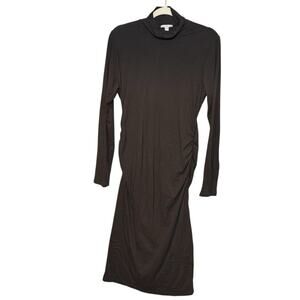 Standard James Perse Black Ruched Long Sleeve Stretchy Cotton Dress Size 4
